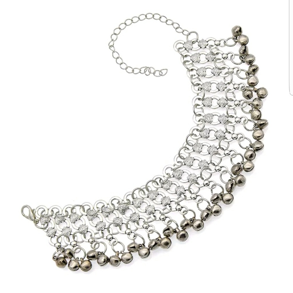3/$25  boho silver anklet gypsy dangle jinglebells